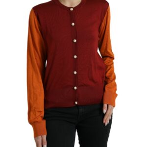 Dolce & Gabbana Silk Button Front Cardigan in Maroon Mix