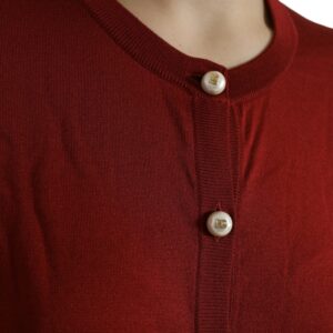 Dolce & Gabbana Silk Button Front Cardigan in Maroon Mix