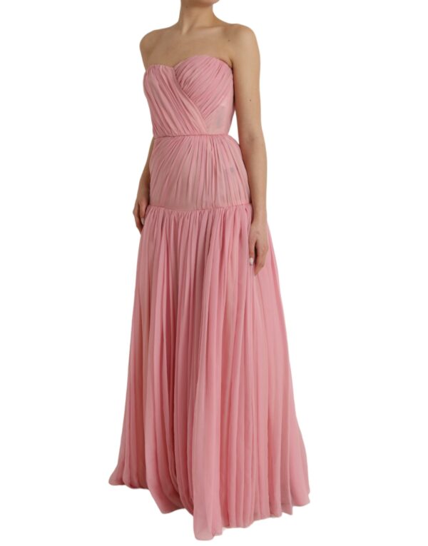 Dolce & Gabbana Pink Silk Strapless Maxi A-line Gown Dress - Image 3