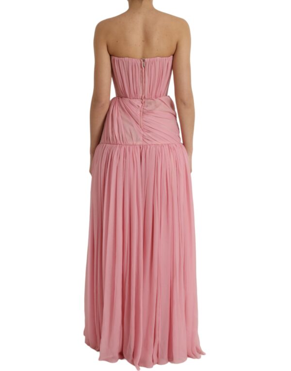 Dolce & Gabbana Pink Silk Strapless Maxi A-line Gown Dress - Image 4