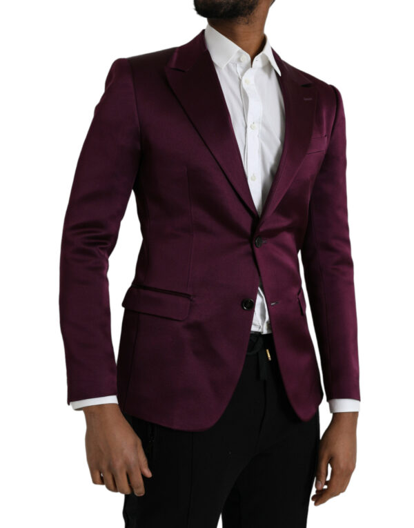 Dolce & Gabbana Maroon Silk Single Breasted Coat Blazer - Image 2