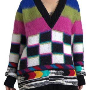 Dolce & Gabbana Multicolor V-Neck Luxury Pullover Sweater