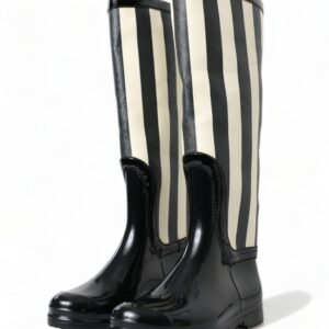 Dolce & Gabbana Black and White Striped Knee High Boots