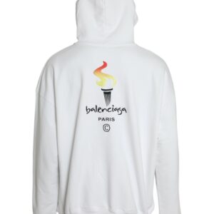 Balenciaga White Cotton Logo Hooded Pullover Sweatshirt Sweater