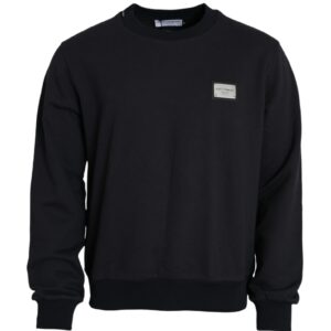 Dolce & Gabbana Dark Blue Cotton Logo Plaque Sweatshirt Sweater