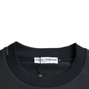 Dolce & Gabbana Dark Blue Cotton Logo Plaque Sweatshirt Sweater