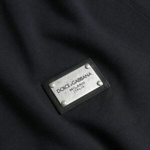 Dolce & Gabbana Dark Blue Cotton Logo Plaque Sweatshirt Sweater