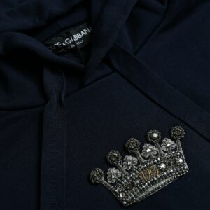 Dolce & Gabbana Dark Blue Cotton Crown Hooded Sweatshirt Sweater