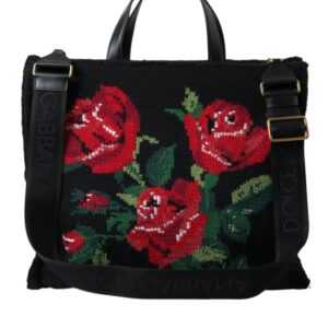 Dolce & Gabbana Chic Embroidered Floral Black Tote