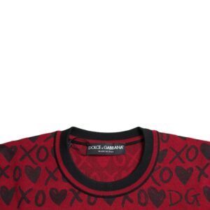 Dolce & Gabbana Red Black XOXO Crew Neck Pullover Sweater