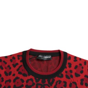 Dolce & Gabbana Red Leopard Wool Crew Neck Pullover Sweater