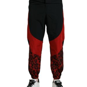 Dolce & Gabbana Black Red Leopard Print Nylon Jogger Pants