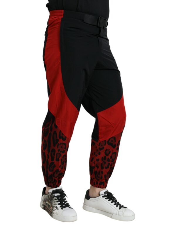 Dolce & Gabbana Black Red Leopard Print Nylon Jogger Pants - Image 3