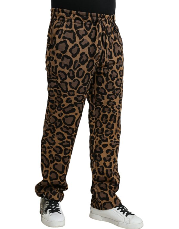 Dolce & Gabbana Brown Leopard Print Polyester Jogger Pants - Image 3