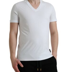 Dolce & Gabbana White Cotton V-neck Short Sleeve Underwear T-shirt