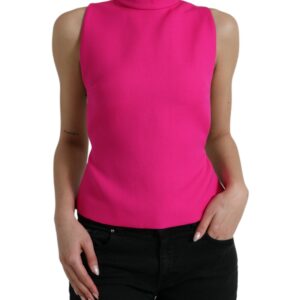 Dolce & Gabbana Elegant Pink Turtleneck Sleeveless Wool Top