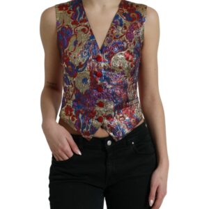 Dolce & Gabbana Multicolor Floral Print Jacquard Waistcoat Vest