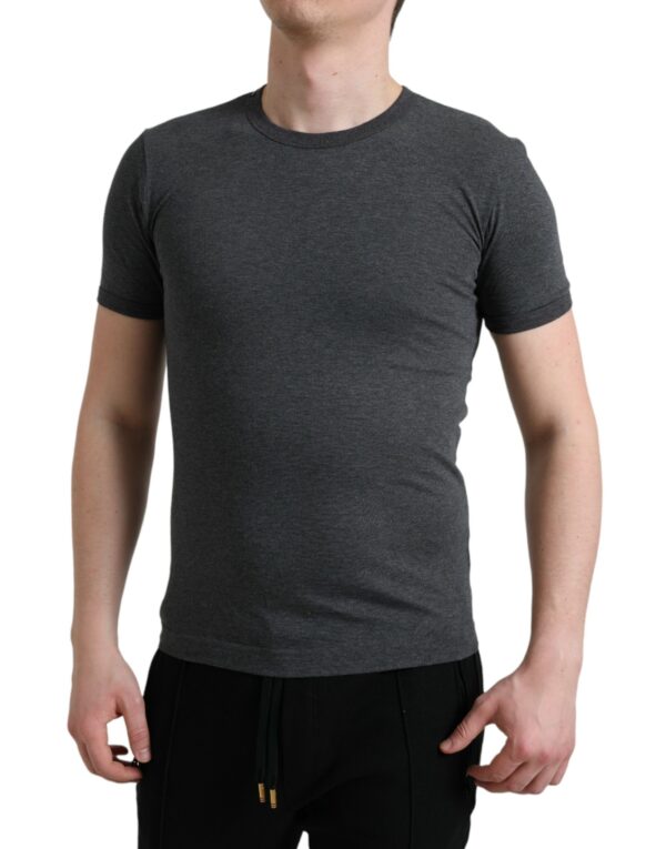 Dolce & Gabbana Elegant Dark Gray Crew Neck Tee - Image 3