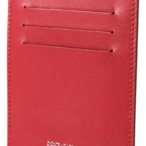 Dolce & Gabbana Elegant Red Leather Lanyard Card Holder