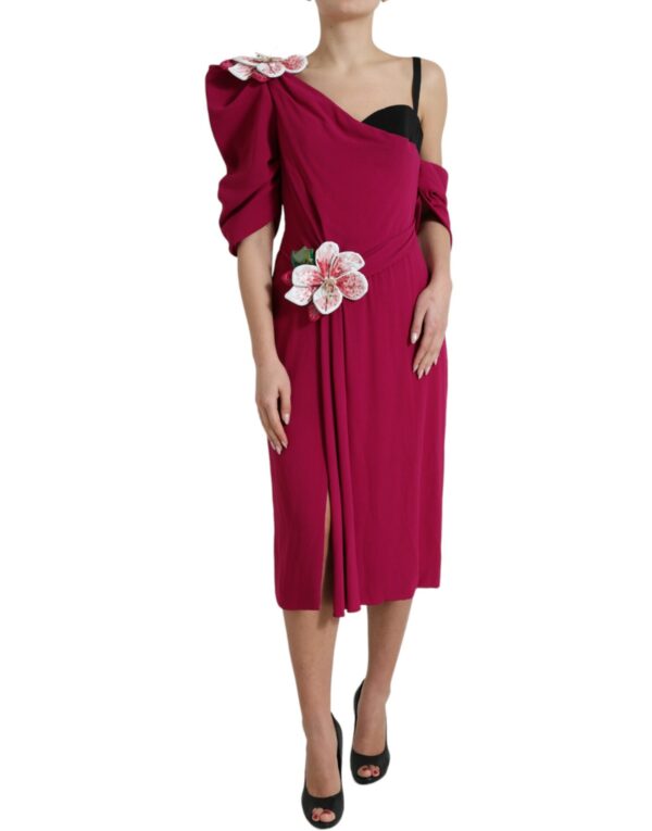 Dolce & Gabbana Elegant Purple Silk Midi Sheath Dress - Image 2