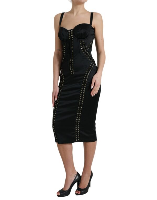 Dolce & Gabbana Elegant Black Lace-Up Midi Bodycon Dress - Image 2