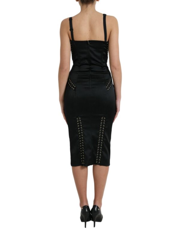 Dolce & Gabbana Elegant Black Lace-Up Midi Bodycon Dress - Image 3