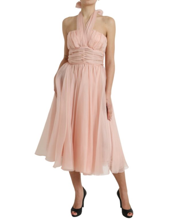 Dolce & Gabbana Elegant Silk Chiffon Halter Midi Dress - Image 2