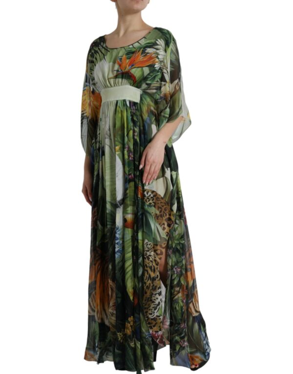 Dolce & Gabbana Elegant Jungle Print Maxi Silk Dress - Image 2