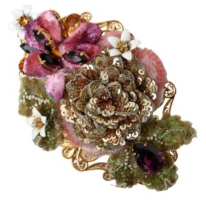 Dolce & Gabbana Gold Brass Floral Crystal Sequined Hair Clip