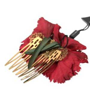 Dolce & Gabbana Red Silk Floral Gold Brass Women Hair Comb