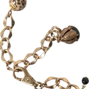 Dolce & Gabbana Gold Brass Leopard Fur Pearl Collier Chain Belt