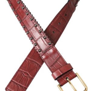 Dolce & Gabbana Brown Alligator Leather Studded Metal Buckle Belt