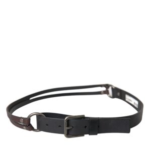 Dolce & Gabbana Black Brown Leather Silver Metal Buckle Belt