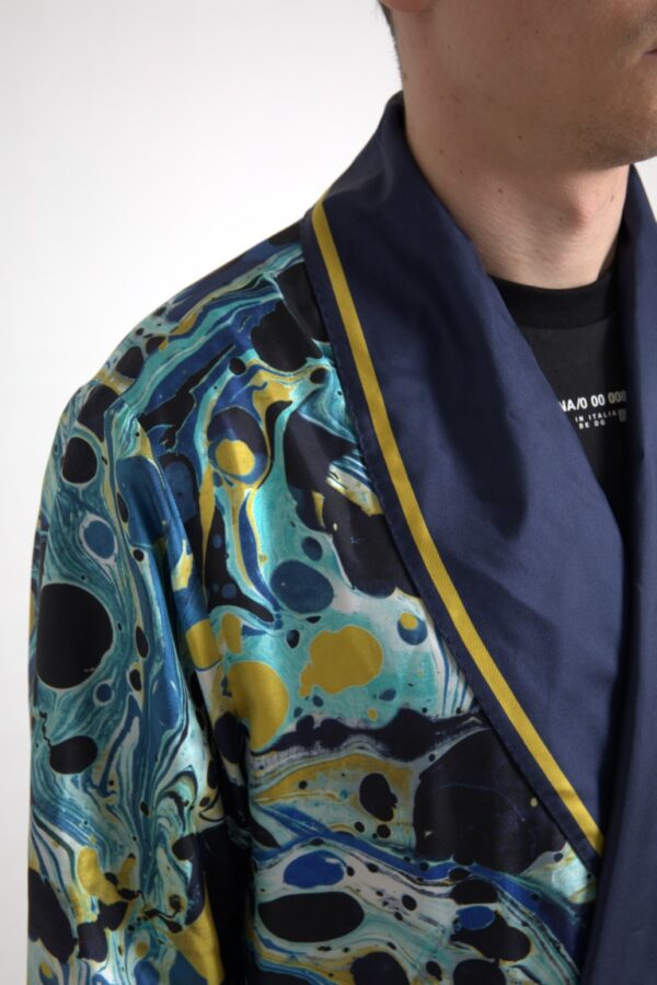 Dolce & Gabbana Marble Blue Silk Long Robe Luxury Sleepwear - Image 7