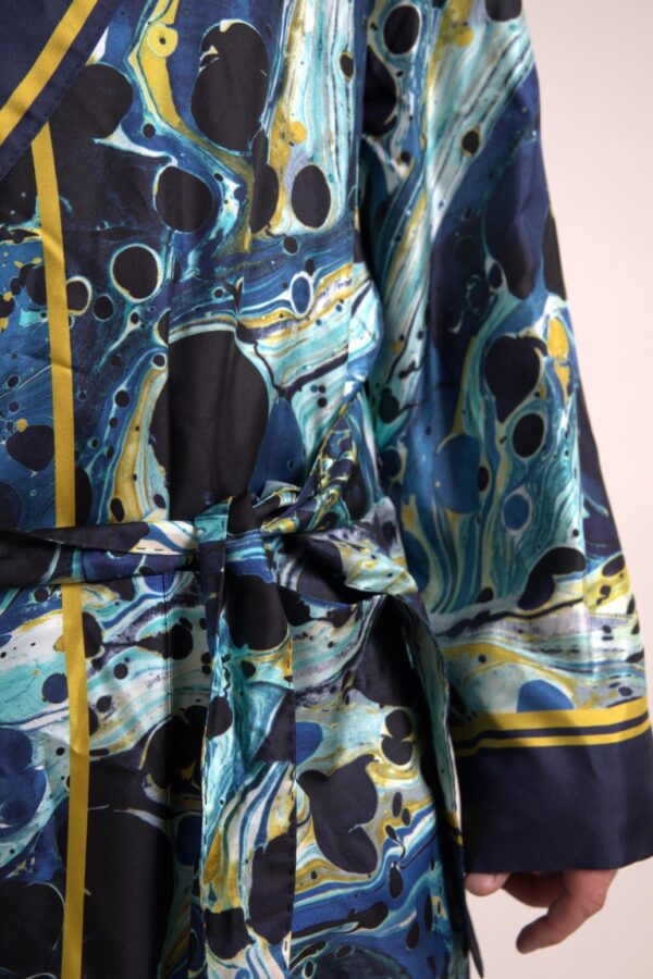 Dolce & Gabbana Marble Blue Silk Long Robe Luxury Sleepwear - Image 2