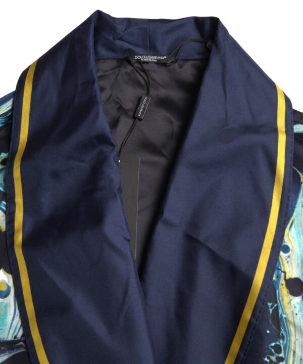 Dolce & Gabbana Marble Blue Silk Long Robe Luxury Sleepwear - Image 3