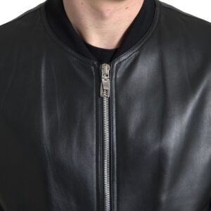 Dolce & Gabbana Elegant Black Leather Bomber Jacket