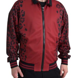 Dolce & Gabbana Red Leopard Print Bomber Jacket