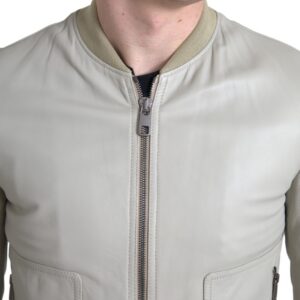 Dolce & Gabbana Cream Leather Bomber Jacket