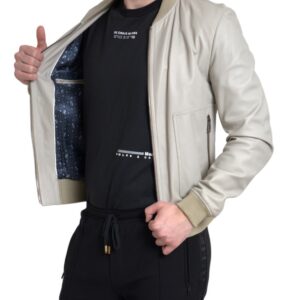 Dolce & Gabbana Cream Leather Bomber Jacket