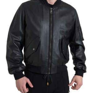 Dolce & Gabbana Elegant Black Leather Bomber Jacket