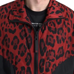 Dolce & Gabbana Red Leopard Zip Sweater Jacket