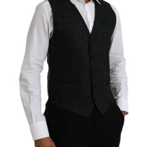 Dolce & Gabbana Black Brown Silk Waistcoat Dress Formal Vest