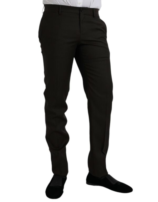 Dolce & Gabbana Dark Brown Wool Slim Fit Formal Pants - Image 2