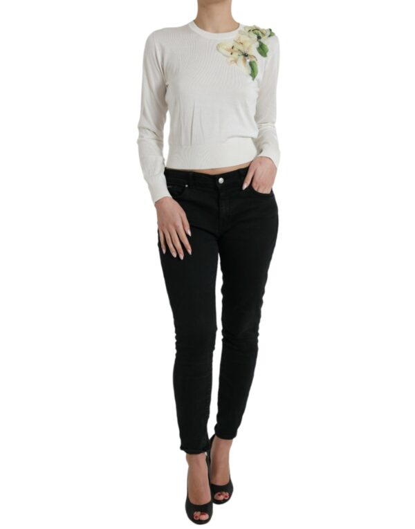 Dolce & Gabbana Silk Floral Applique Pullover Sweater - Image 2