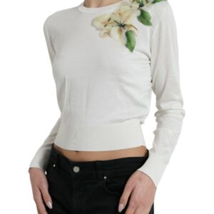 Dolce & Gabbana Silk Floral Applique Pullover Sweater