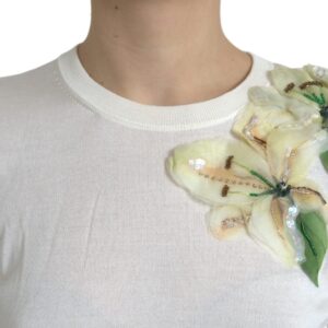 Dolce & Gabbana Silk Floral Applique Pullover Sweater