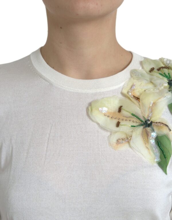 Dolce & Gabbana Silk Floral Applique Pullover Sweater - Image 4