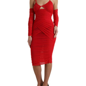 Dolce & Gabbana Radiant Red Stretch Satin Midi Dress