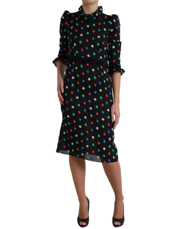 Dolce & Gabbana Elegant High Neck Polka Dot Midi Dress - Image 2